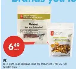 Shoppers Drug Mart PC BEEF JERKY (80g), EDAMAME TRAIL MIX or FLAVOURED NUTS (275g) offer