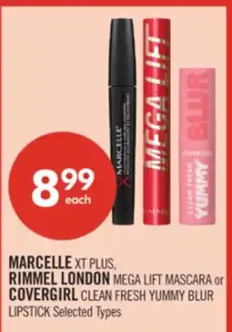 Shoppers Drug Mart MARCELLE XT PLUS, RIMMEL LONDON MEGA LIFT MASCARA or COVERGIRL CLEAN FRESH YUMMY BLUR LIPSTICK offer