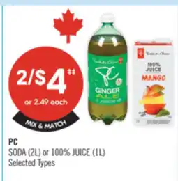 Shoppers Drug Mart PC SODA (2L) or 100% JUICE (1L) offer