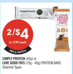 Shoppers Drug Mart SIMPLY PROTEIN (40g) or LOVE GOOD FATS (39g - 40g) PROTEIN BARS offer