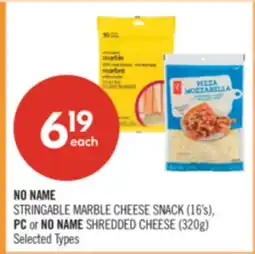 Shoppers Drug Mart NO NAME STRINGABLE MARBLE CHEESE SNACK (16's), PC OR NO NAME SHREDDED CHEESE (320g) offer