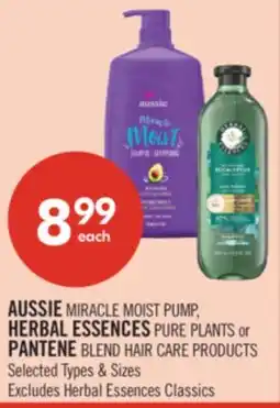Shoppers Drug Mart AUSSIE MIRACLE MOIST PUMP, HERBAL ESSENCES PURE PLANTS or PANTENE BLEND HAIR CARE PRODUCTS offer