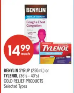 Shoppers Drug Mart BENYLIN SYRUP (250mL) or TYLENOL (36's - 40's) COLD RELIEF PRODUCTS offer
