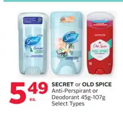 Rexall SECRET or OLD SPICE Anti-Perspirant or Deodorant offer