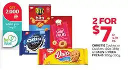 Rexall CHRISTIE Cookies or Crackers 150g-386g or DAD'S or PEEK FREANS 300g-350g offer