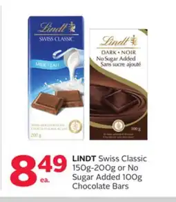 Rexall LINDT Swiss Classic 150G-200G or No Sugar Added 100G Chocolate Bars offer