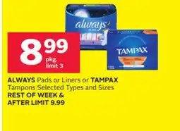 Rexall ALWAYS Pads or Liners or TAMPAX Tampons offer