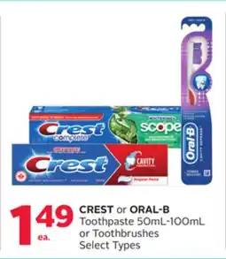 Rexall CREST or ORAL-B Toothpaste 50mL-100mL or Toothbrushes offer