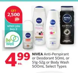 Rexall NIVEA Anti-Perspirant or Deodorant 50mL or 51g-52g or Body Wash 500mL offer