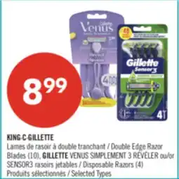 Pharmaprix KING·C·GILLETTE Double Edge Razor Blades (10), GILLETTE VENUS or SENSOR3 Disposable Razors (4) offer