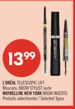 Pharmaprix L'ORÉAL TELESCOPIC LIFT Mascara, BROW STYLIST or MAYBELLINE NEW YORK BROW INSERTS offer