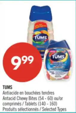 Pharmaprix TUMS Antacid Chewy Bites (54 - 60) or Tablets (140 - 160) offer