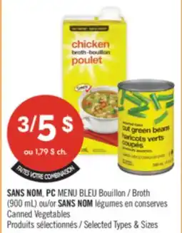 Pharmaprix NO NAME or PC BLUE MENU Broth (900 mL) or NO NAME Canned Vegetables offer