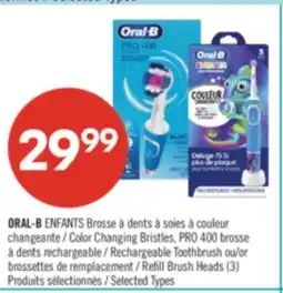 Pharmaprix ORAL-B Color Changing Bristles, PRO 400 brosse Rechargeable Toothbrush or Refill Brush Heads (3) offer