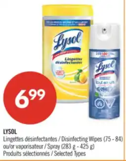 Pharmaprix LYSOL Disinfecting Wipes (75 - 84) or Spray (283 g - 425 g) offer