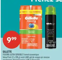 Pharmaprix GILLETTE FUSION5 ULTRA SENSIBLE Value Pack (2 x 198 g) or LABS Rapid Foaming (198 g) Shave Gel offer