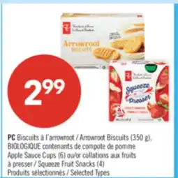 Pharmaprix PC Arrowroot Biscuits (350 g), ORGANIC Apple Sauce Cups (6) or Squeeze Fruit Snacks (4) offer