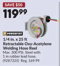 Princess Auto 1/4 in. x 25 ft Retractable Oxy-Acetylene Welding Hose Reel offer