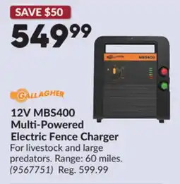 Princess Auto GALLAGHER 12V MBS400 Multi-Powered Electric Fence Charger offer