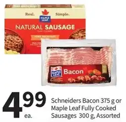 Pharmasave Schneiders bacon or maple leaf fully cooked sausages assorted offer