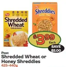 The Garden Basket Post Shredded Wheat or Honey Shreddies offer
