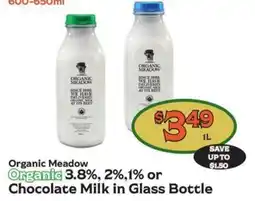 The Garden Basket Organic Meadow Organic 3.8%, 2%, 1% or Chocolate Milk in Glass Bottle offer
