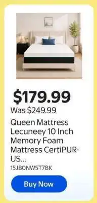 Walmart Queen Mattress Lecuneey 10 Inch Memory Foam Mattress CertiPUR-US offer