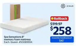 Walmart Spa Sensations 8 memory foam mattress offer