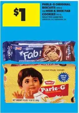 Real Canadian Superstore Parle G Original Biscuits or Hide & Seek Fab Cookies offer