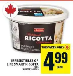 Food Basics Irresistibles or Life Smart Ricotta offer