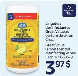Walmart Great Value lemon scented disinfecting wipes offer