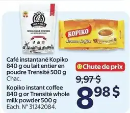 Walmart Kopiko instant coffee 840 g or Trensite whole milk powder 500 g offer