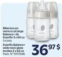 Walmart Evenflo Balance+ wide neck glass bottles offer