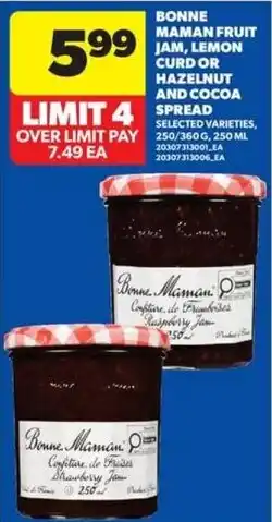 Real Canadian Superstore Bonne Maman fruit jam, lemon curd or hazelnut and cocoa spread offer