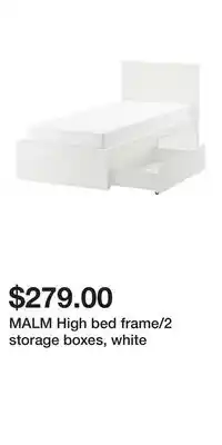 IKEA MALM High bed frame/2 storage boxes, white offer
