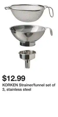 IKEA KORKEN Strainer/funnel set of 3, stainless steel offer
