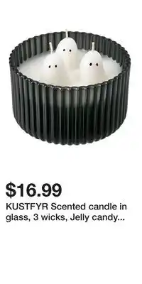 IKEA KUSTFYR Scented candle in glass, 3 wicks, Jelly candy ghost/black/white offer