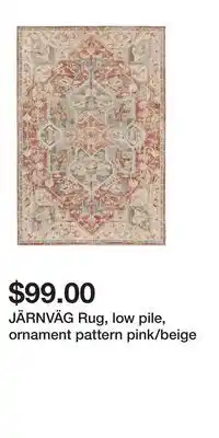 IKEA JÄRNVÄG Rug, low pile, ornament pattern pink/beige offer