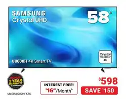 Visions Electronics SAMSUNG Crystal UHD U8000H 4K Smart TV 58 offer