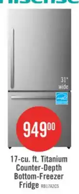 The Brick Hisense 31 17 Cu. Ft. Bottom-Mount Refrigerator - Titanium - RB17A2CSE offer