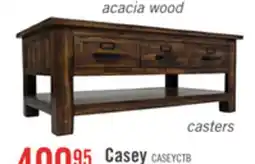 The Brick Casey 48 Rustic Coffee Table with Storage, Shelf and Casters - Brown Wood offer