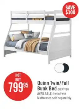 The Brick Quinn Bunk Bed with Ladder & Guard Rail for Kids, White - Twin/Full offer