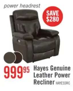 The Brick Hayes 38 Genuine Leather Power Reclining Chair with Adjustable Headrest - Steel Grey offer