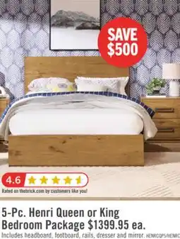 The Brick Scott Living Henri 5pc Bedroom Set with Bed, Dresser & Mirror, Wood, Brown - Queen Size offer