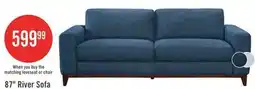 The Brick River 87 Linen-Look Fabric Sofa with Wood Base and Legs - Blue offer
