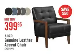 The Brick Enzo 26 Genuine Leather Accent Chair with Biscuit Tufting, Track Arms and Wood Legs - Black offer