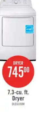 The Brick LG 7.3 Cu. Ft. Electric Dryer - White - DLE6100W offer