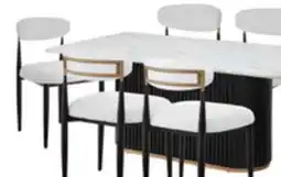 The Brick Kort & Co. Capri 7pc Dining Set with Table & 6 Chairs, Gold Accent, Pedestal Base, 72W - White offer