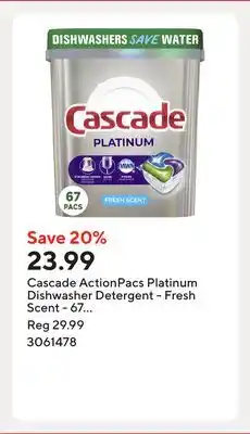 Staples Cascade ActionPacs Platinum Dishwasher Detergent - Fresh Scent offer