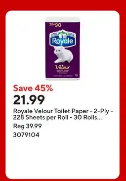 Staples Royale Velour Toilet Paper - 2-Ply - 228 Sheets per Roll - 30 Rolls per Pack offer